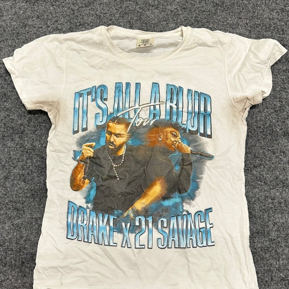 Comfort Colors T-Shirt Womens Size M White Drake 21 Savage Tour Cotton Graphic